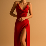 Elegant women’s maxi dress with V-neckline and flowing fit, ideal for weddings, formal events, and glamorous occasions.
