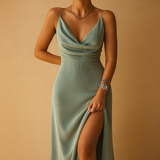 Elegant women’s maxi dress with V-neckline and flowing fit, ideal for weddings, formal events, and glamorous occasions.