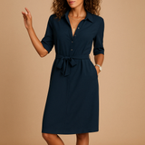 Elegant modern dress for women in timeless tones with a flattering fit, ideal for work, leisure, or a chic evening out.