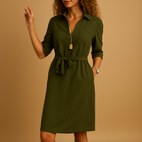 Elegant modern dress for women in timeless tones with a flattering fit, ideal for work, leisure, or a chic evening out.