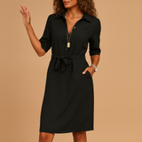Elegant modern dress for women in timeless tones with a flattering fit, ideal for work, leisure, or a chic evening out.