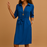 Elegant modern dress for women in timeless tones with a flattering fit, ideal for work, leisure, or a chic evening out.
