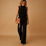Elegant women’s jumpsuit with round neckline and wide-leg silhouette, perfect for work, evenings, or special occasions.
