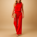 Elegant women’s jumpsuit with round neckline and wide-leg silhouette, perfect for work, evenings, or special occasions.
