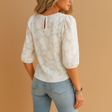 Elegant women’s floral blouse top with a flattering fit, ideal for both casual days and formal occasions in soft stylish colors.