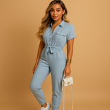 Stylish tailored jumpsuit for women with flattering silhouette and button closure, ideal for work, brunch, or evening occasions.