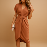 Elegant wrap midi dress for women with a timeless design, perfect for formal events, social gatherings, or stylish everyday wear.
